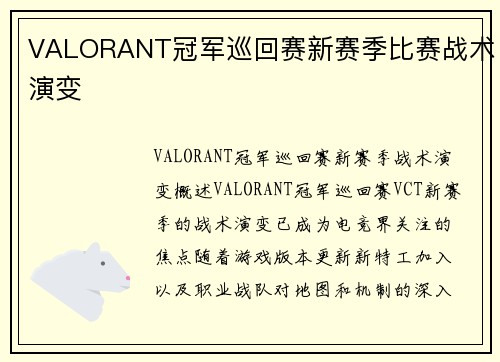 VALORANT冠军巡回赛新赛季比赛战术演变