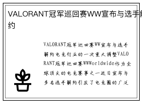 VALORANT冠军巡回赛WW宣布与选手解约