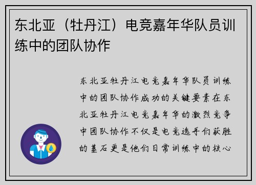 东北亚（牡丹江）电竞嘉年华队员训练中的团队协作