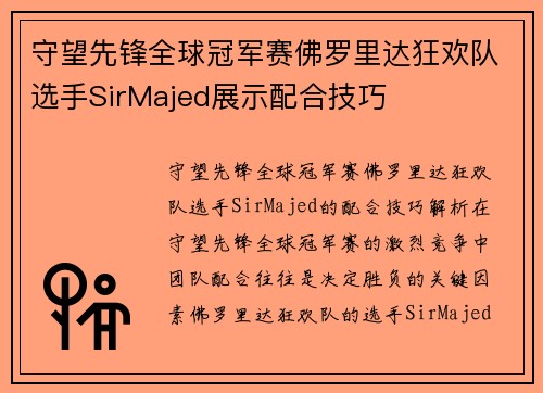 守望先锋全球冠军赛佛罗里达狂欢队选手SirMajed展示配合技巧