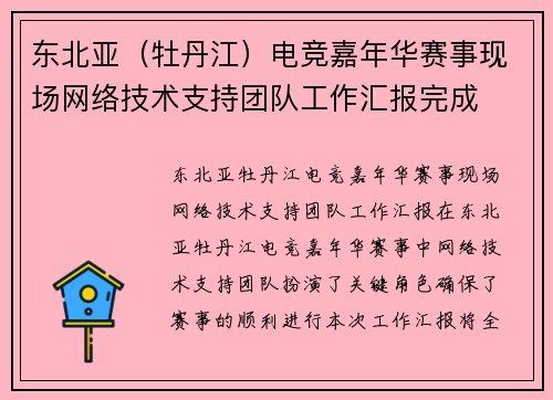 东北亚（牡丹江）电竞嘉年华赛事现场网络技术支持团队工作汇报完成