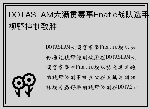 DOTASLAM大满贯赛事Fnatic战队选手视野控制致胜