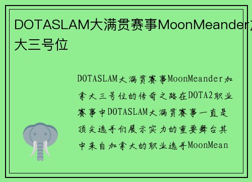 DOTASLAM大满贯赛事MoonMeander加拿大三号位